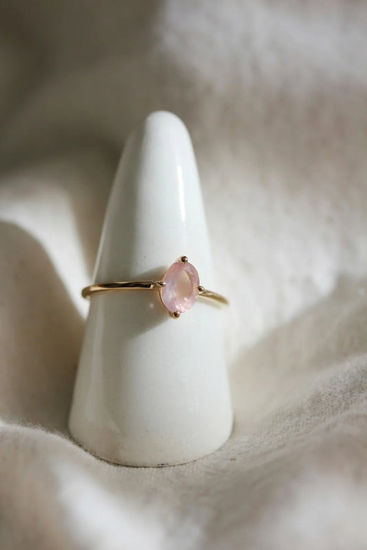 Little Gold Ava Ring in Rose Quartz