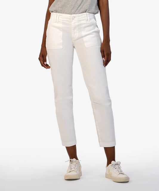 Kut from the Kloth Reese Mid Rise Crop Straight Leg Optic White Jeans