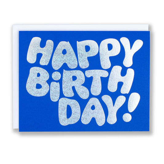 Banquet Glitter Foil on Blue Happy Birthday Card