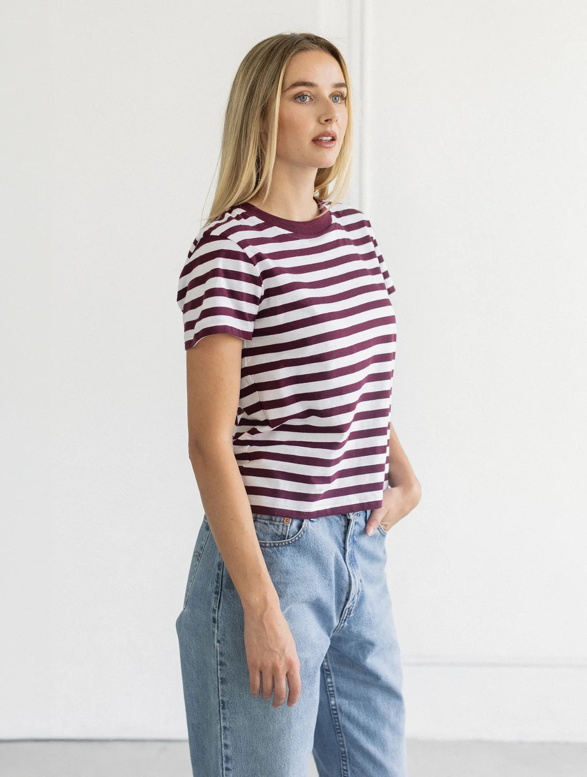 Brunette the Label Paris Tee | Plum Stripe