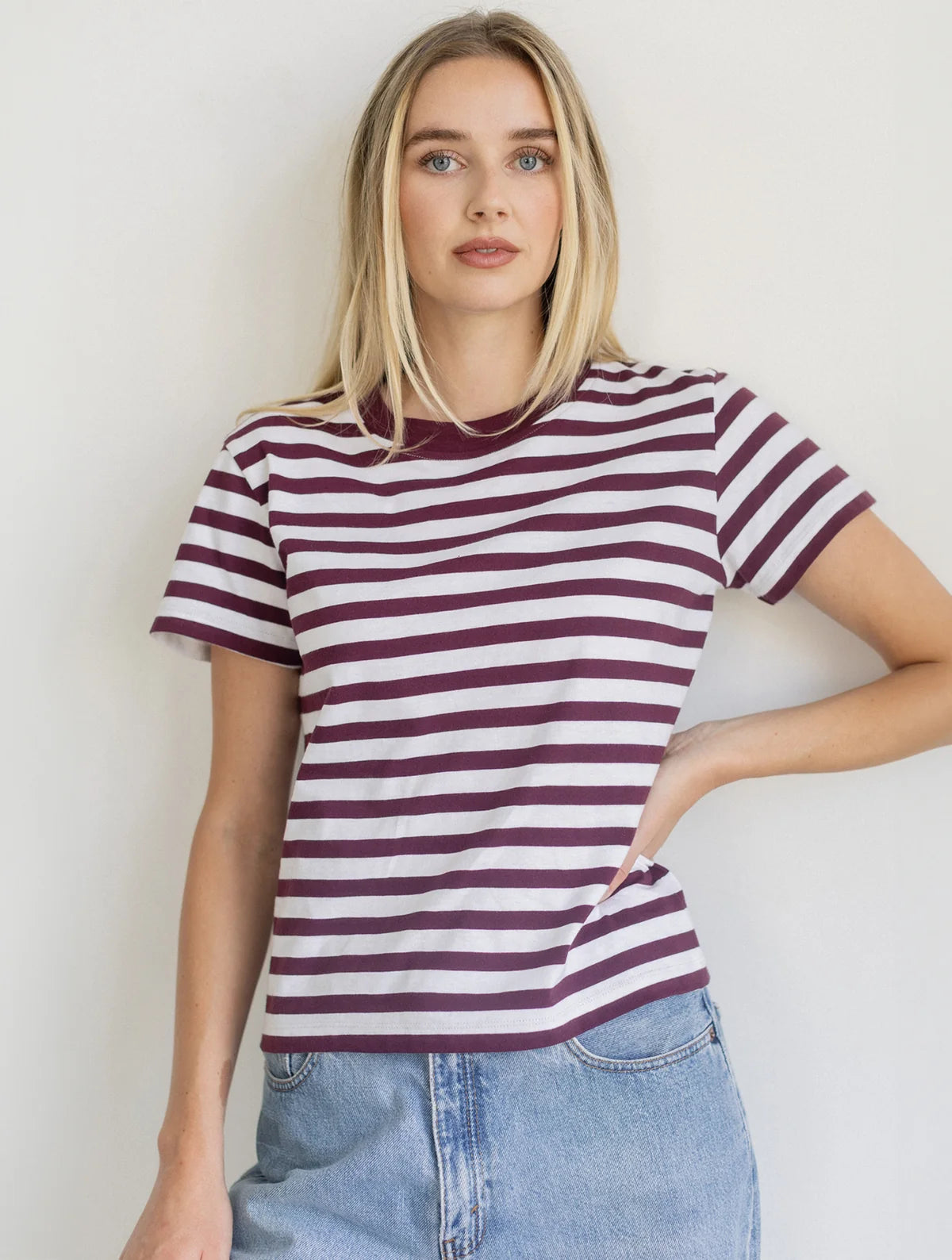 Brunette the Label Paris Tee | Plum Stripe