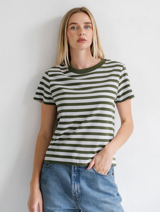 Brunette the Label Paris Tee | Chive Stripe