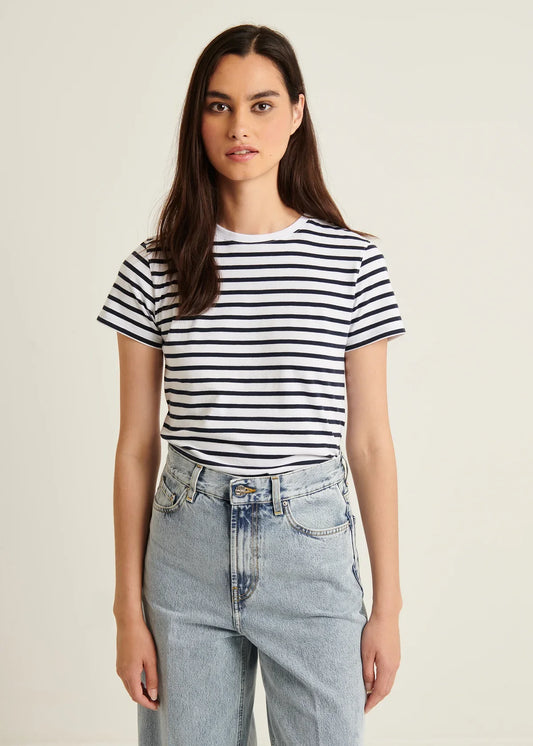 Patrick Assaraf White Iconic Classic Stripe Crew T-Shirt