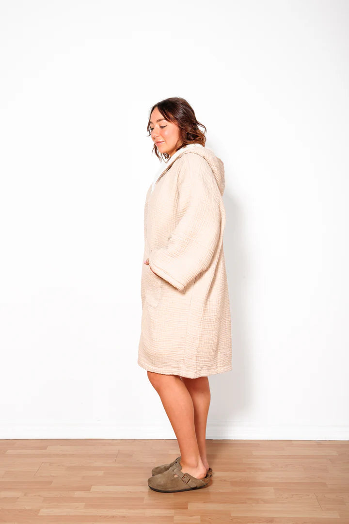 Tofino Towel Co. The Polar Fleece-Lined Muslin Zip Poncho- Beige