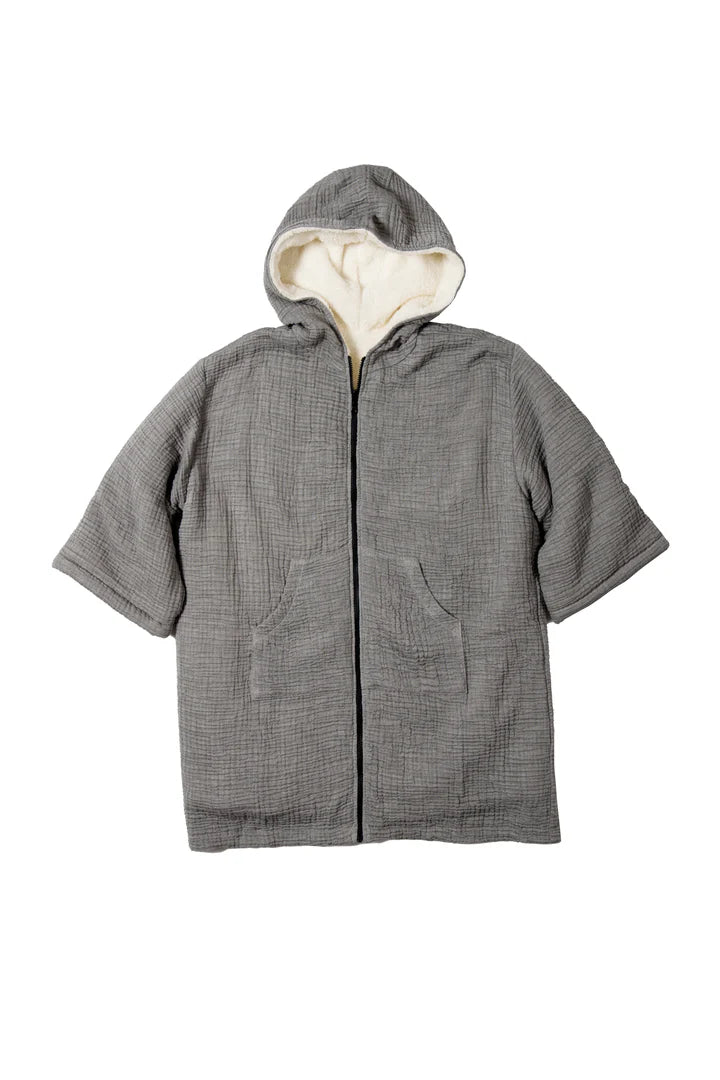 Tofino Towel Co. The Polar Fleece-Lined Muslin Zip Poncho- Grey