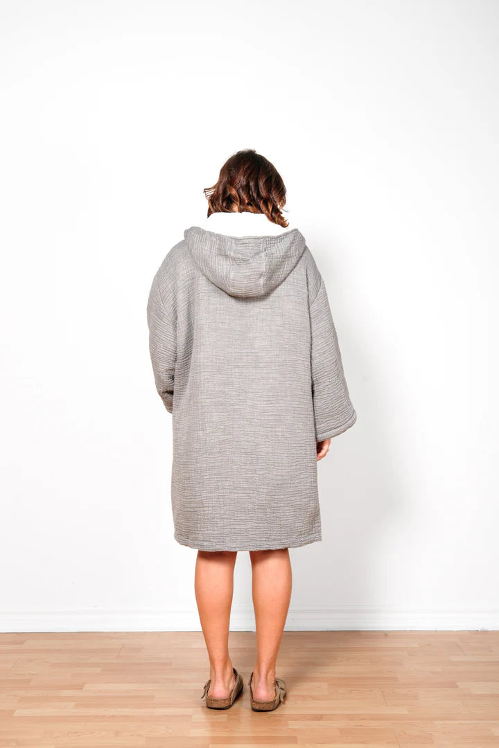 Tofino Towel Co. The Polar Fleece-Lined Muslin Zip Poncho- Grey