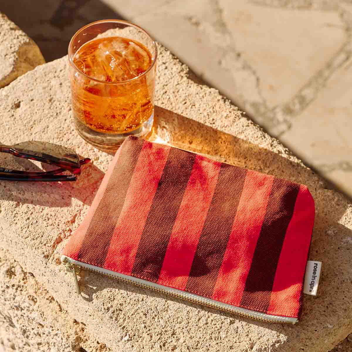 Rose in April Pouch Sofia Stripes Brown / Tomato