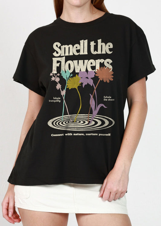 Girl Dangerous Smell The Flowers Vintage Tee