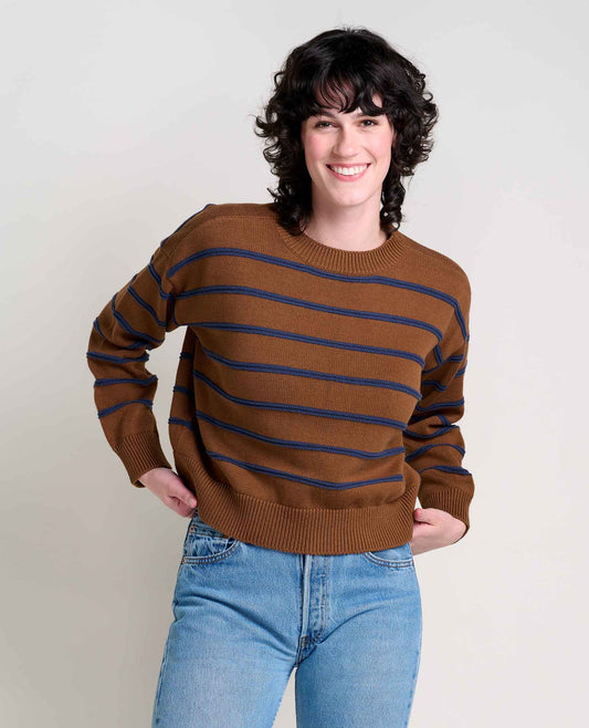 Toad & Co Brown Sugar Stripe Bianca II Crew Sweater