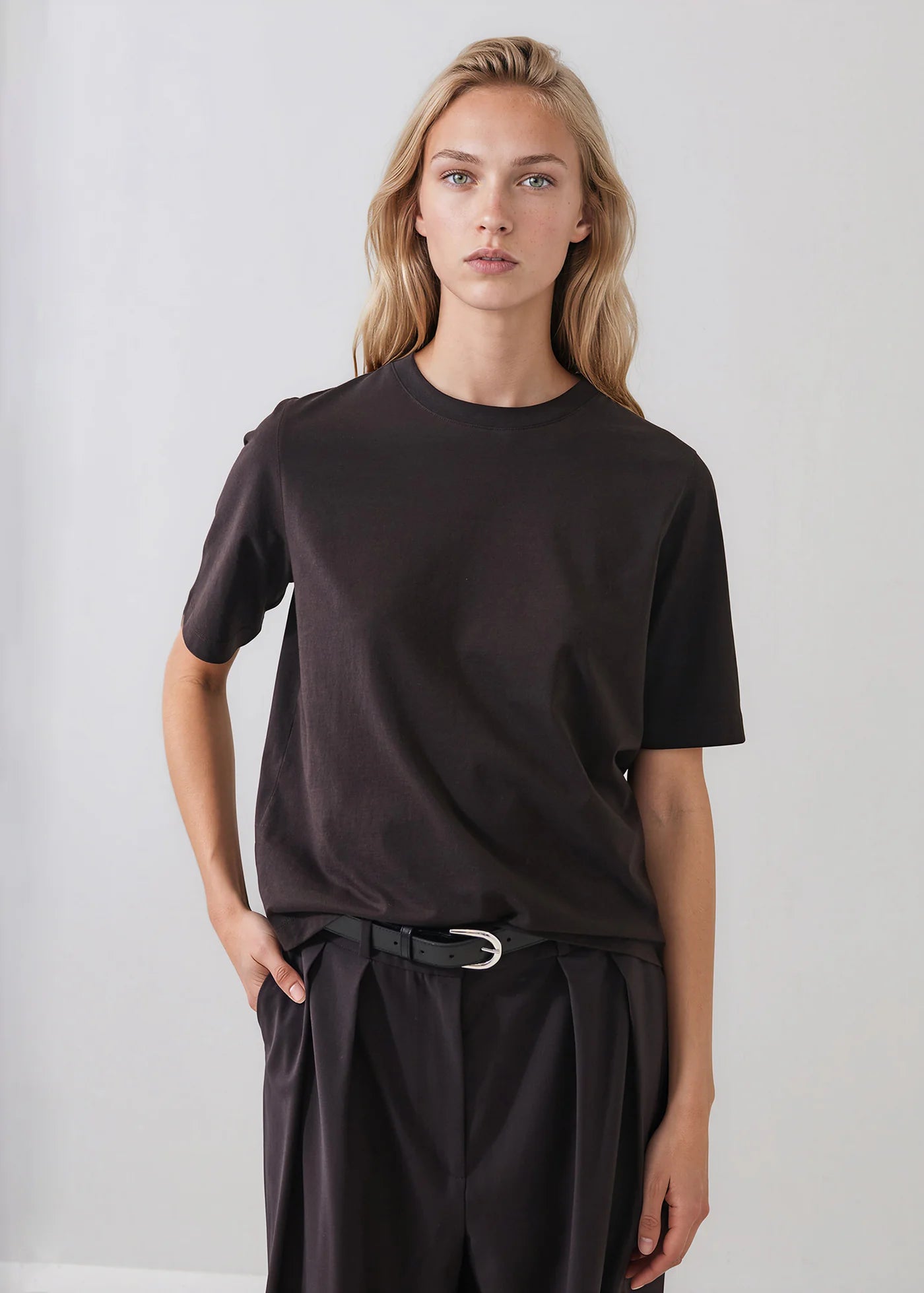 Patrick Assaraf Molasses Organic Pima Cotton Relaxed Crew
