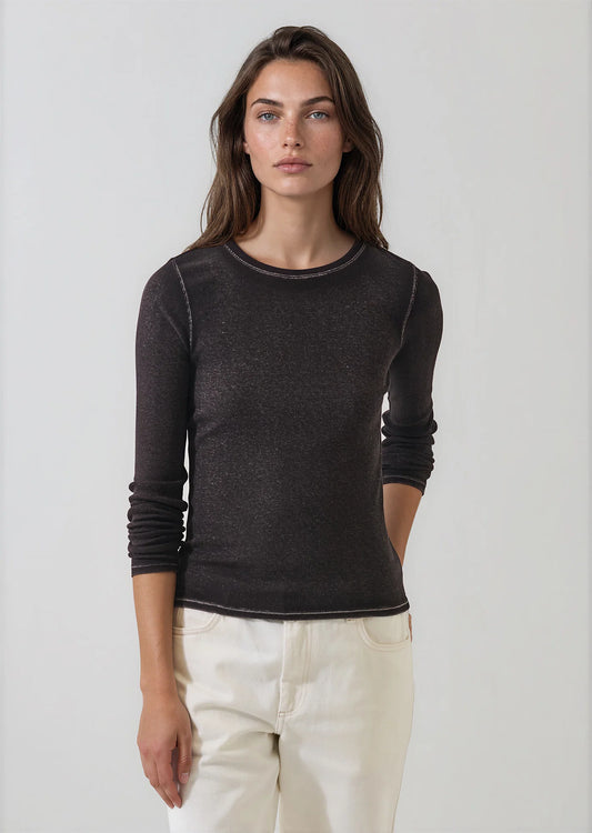 Patrick Assaraf Molasses Vintage Wash Pima Cotton Ribbed Long Sleeve