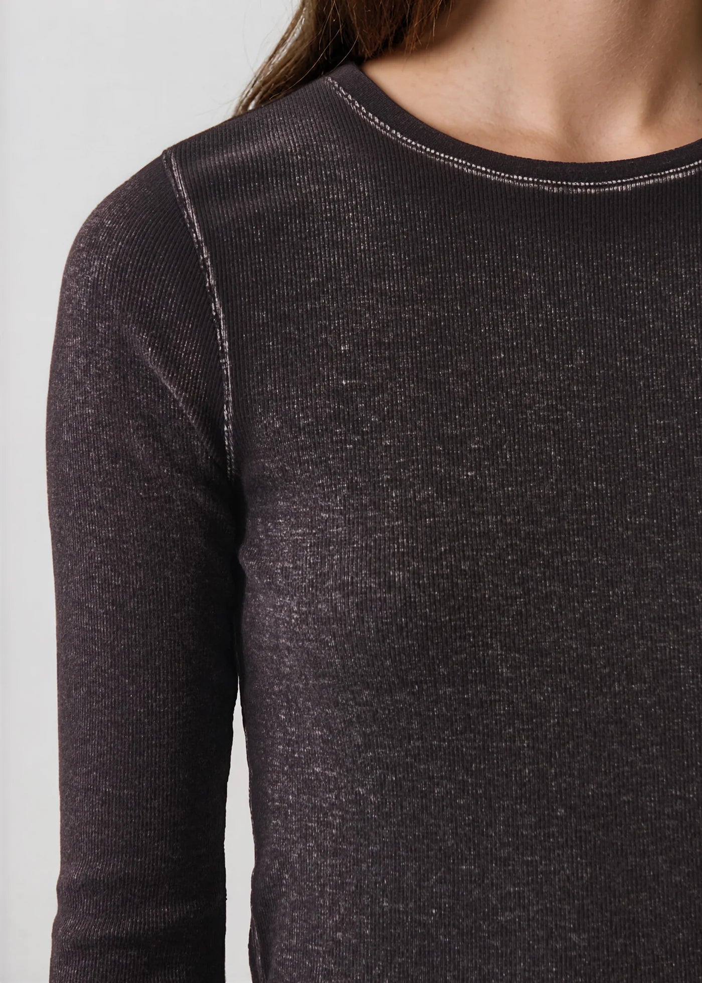 Patrick Assaraf Molasses Vintage Wash Pima Cotton Ribbed Long Sleeve