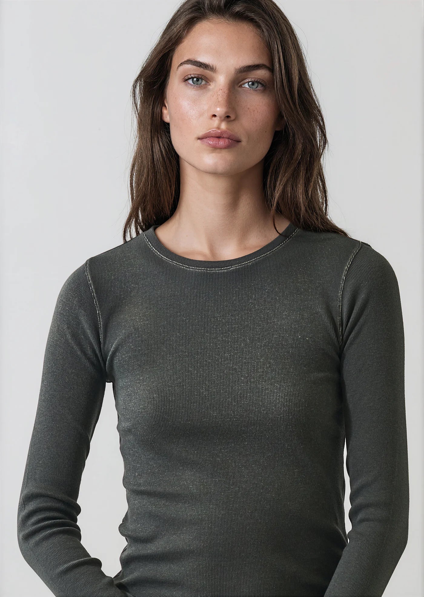 Patrick Assaraf Thyme Vintage Wash Pima Cotton Ribbed Long Sleeve