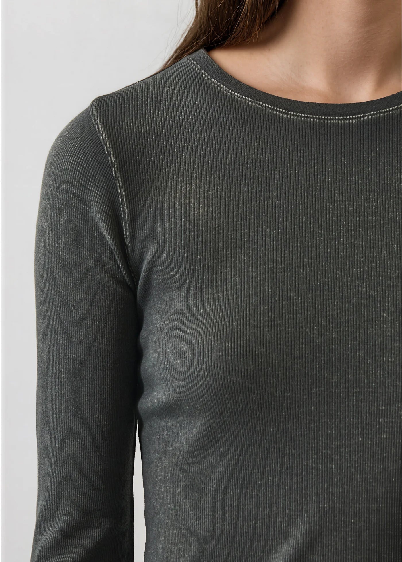 Patrick Assaraf Thyme Vintage Wash Pima Cotton Ribbed Long Sleeve