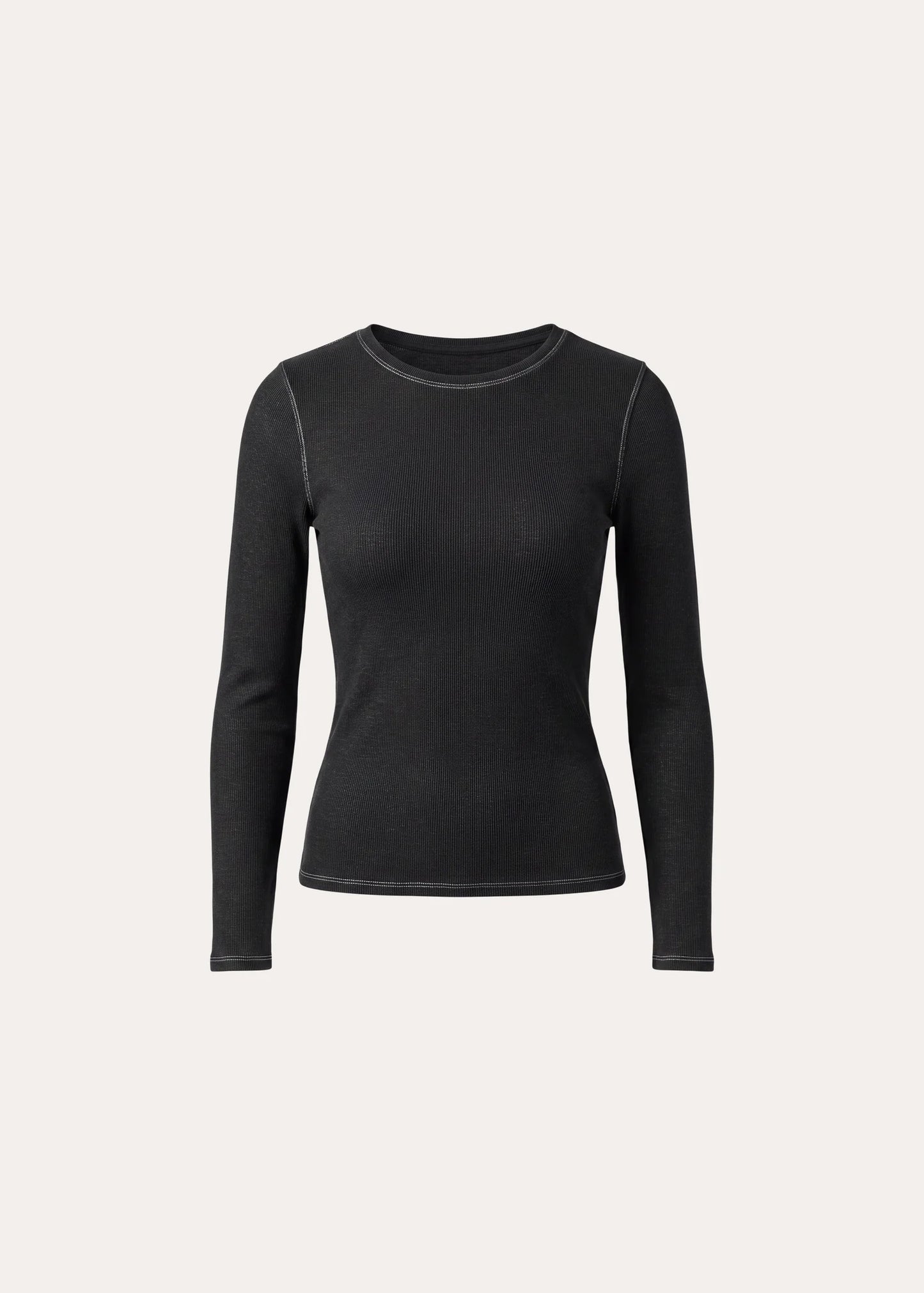 Patrick Assaraf Black Vintage Wash Pima Cotton Ribbed Long Sleeve