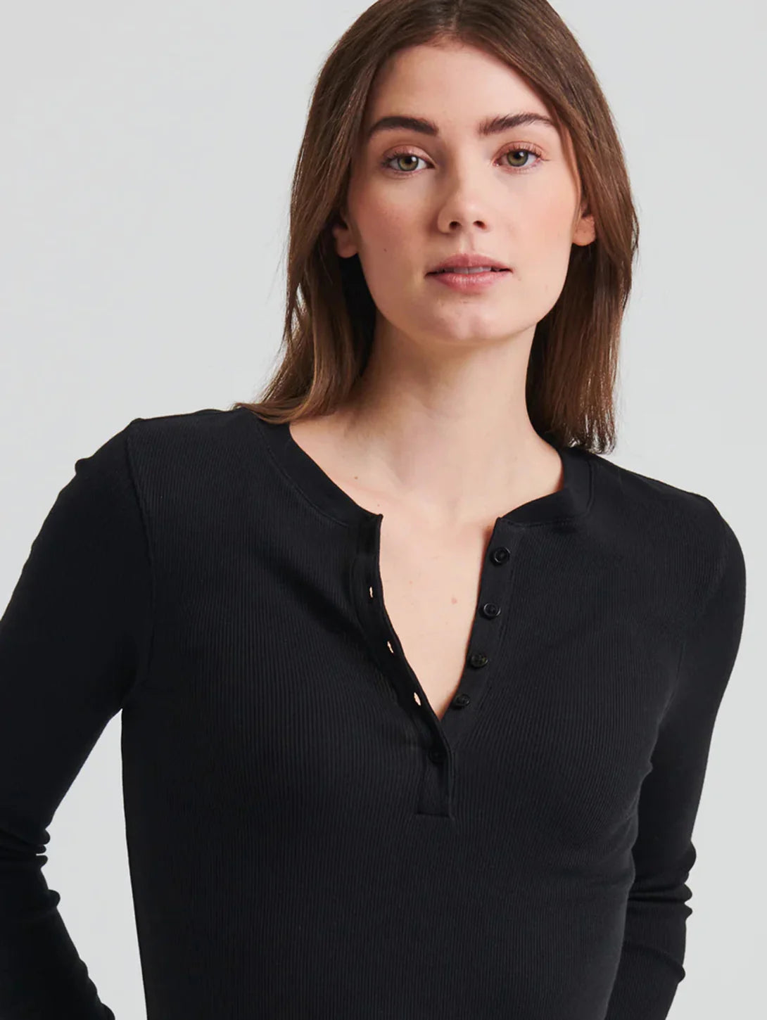 Patrick Assaraf Black Pima Cotton Ribbed Henley