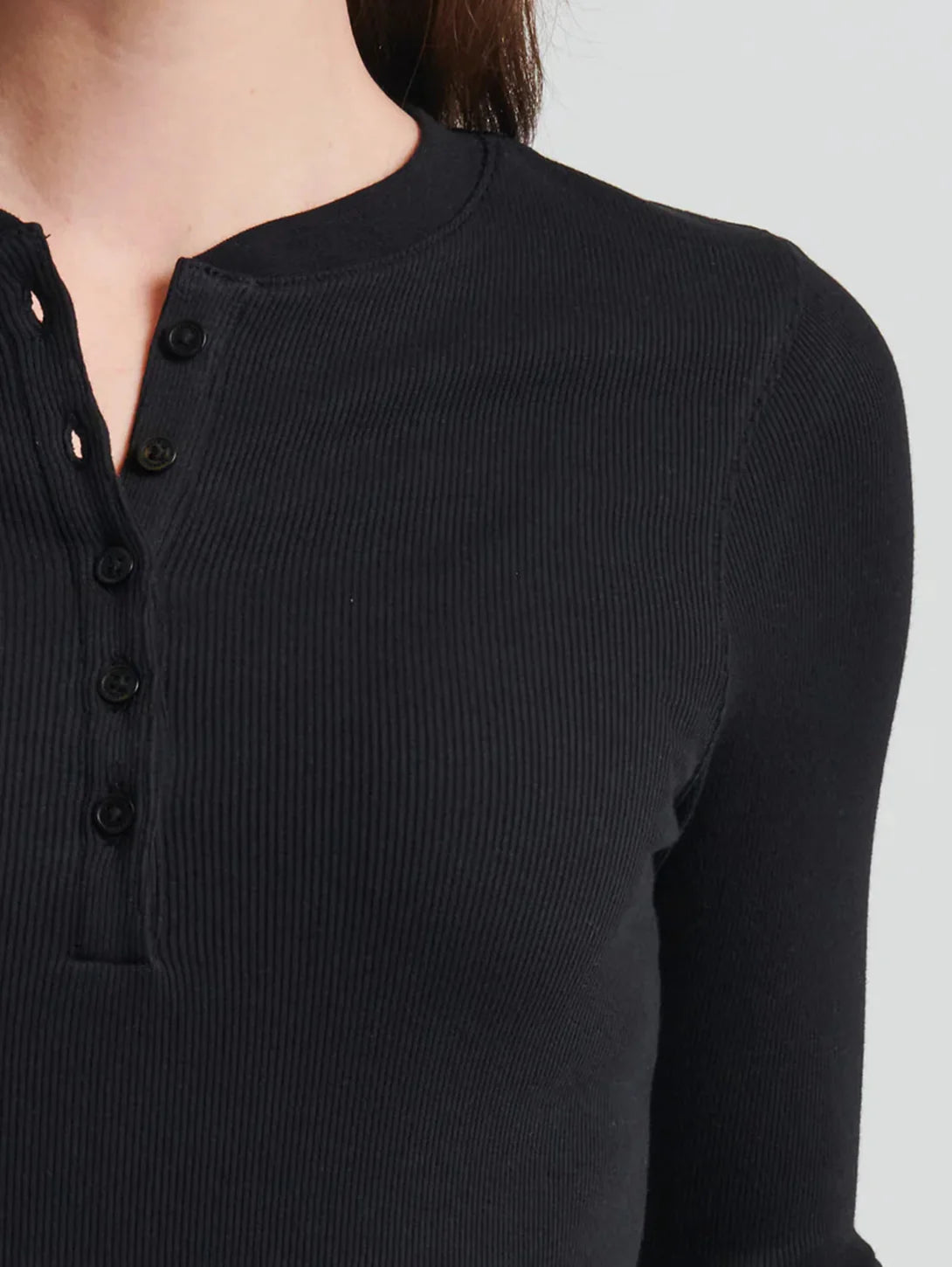Patrick Assaraf Black Pima Cotton Ribbed Henley