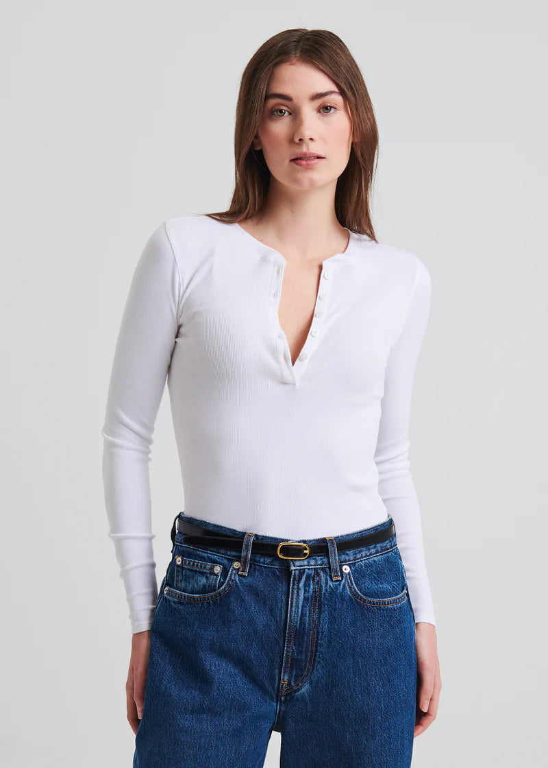 Patrick Assaraf White Pima Cotton Ribbed Henley