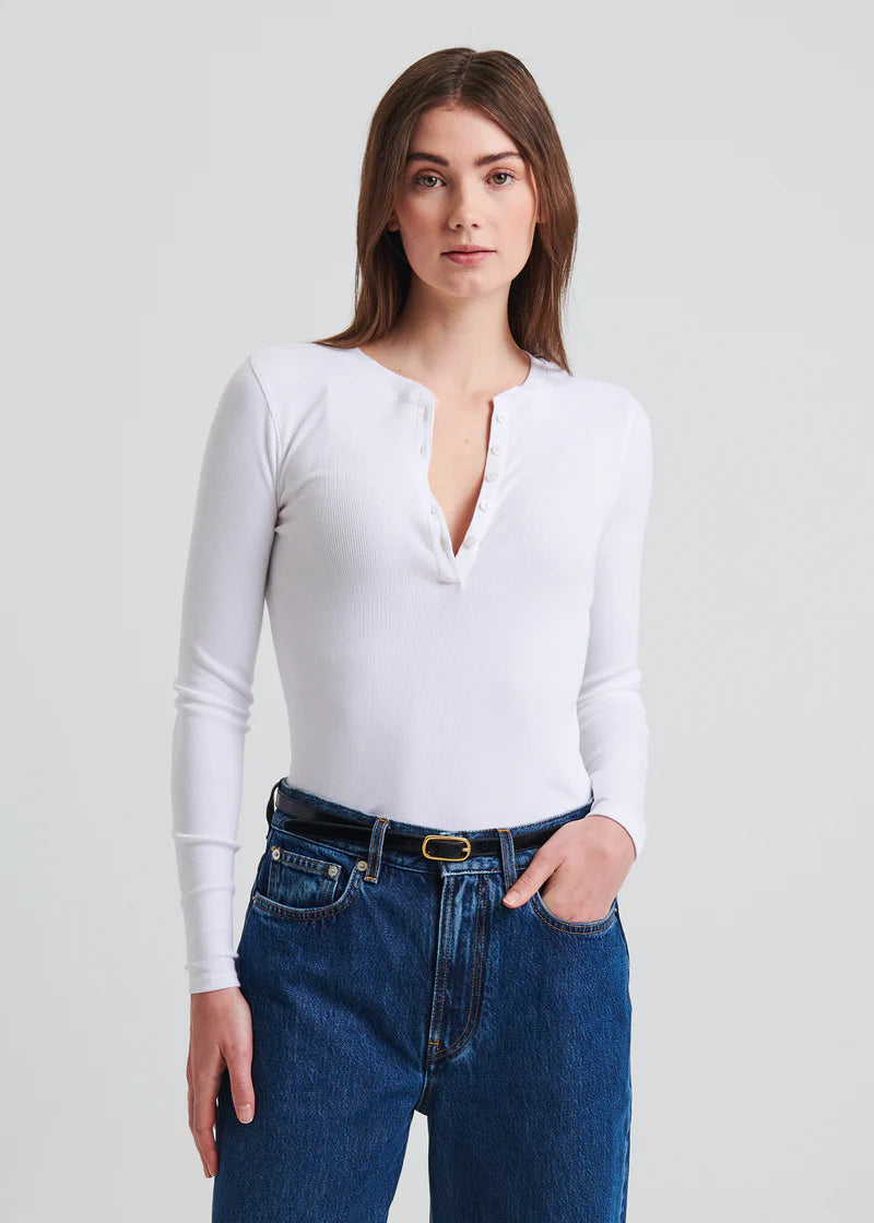 Patrick Assaraf White Pima Cotton Ribbed Henley