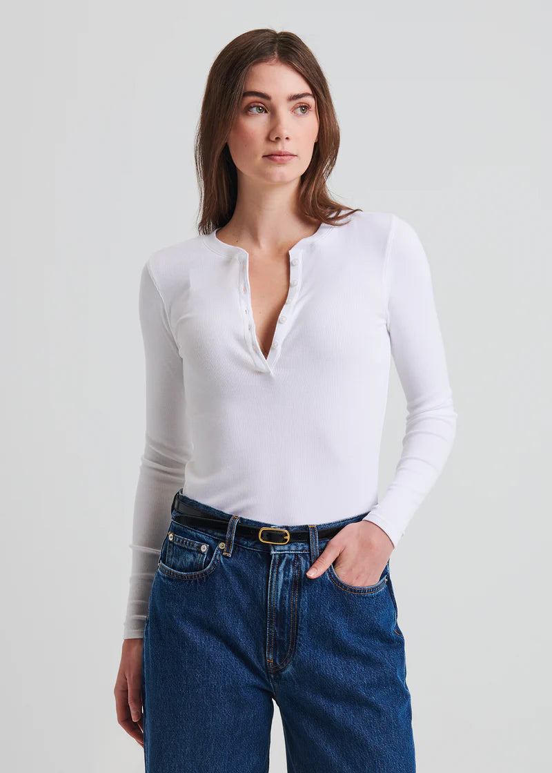 Patrick Assaraf White Pima Cotton Ribbed Henley