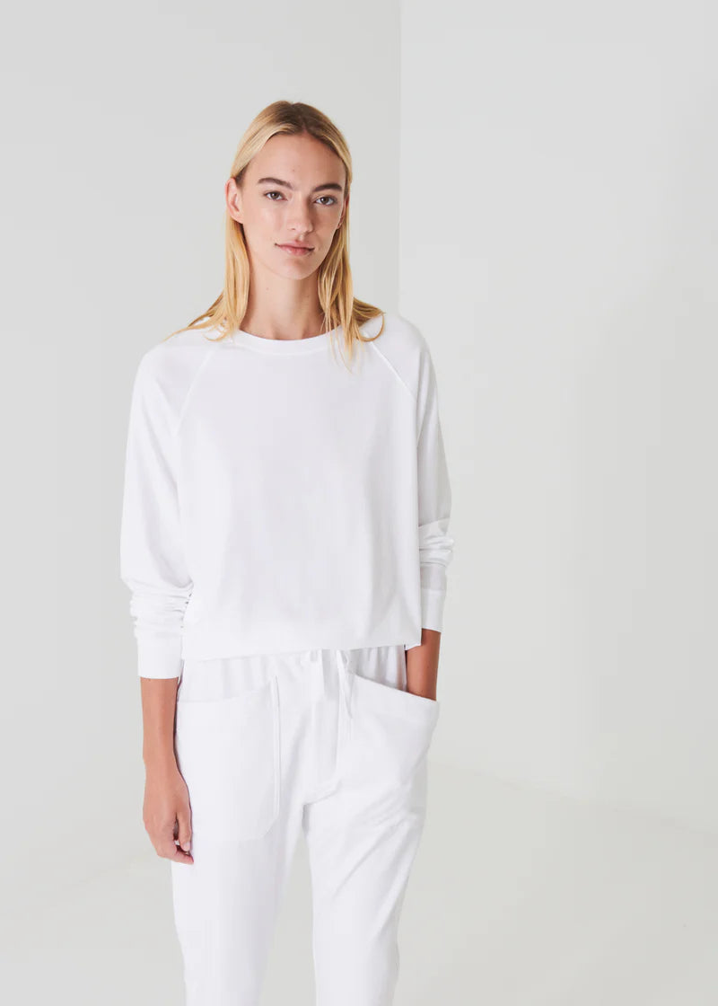 Patrick Assaraf White Pima Cotton Stretch Oversized Sweatshirt