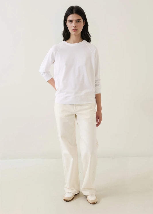 Patrick Assaraf White Pima Cotton Iconic Raglan Sweatshirt