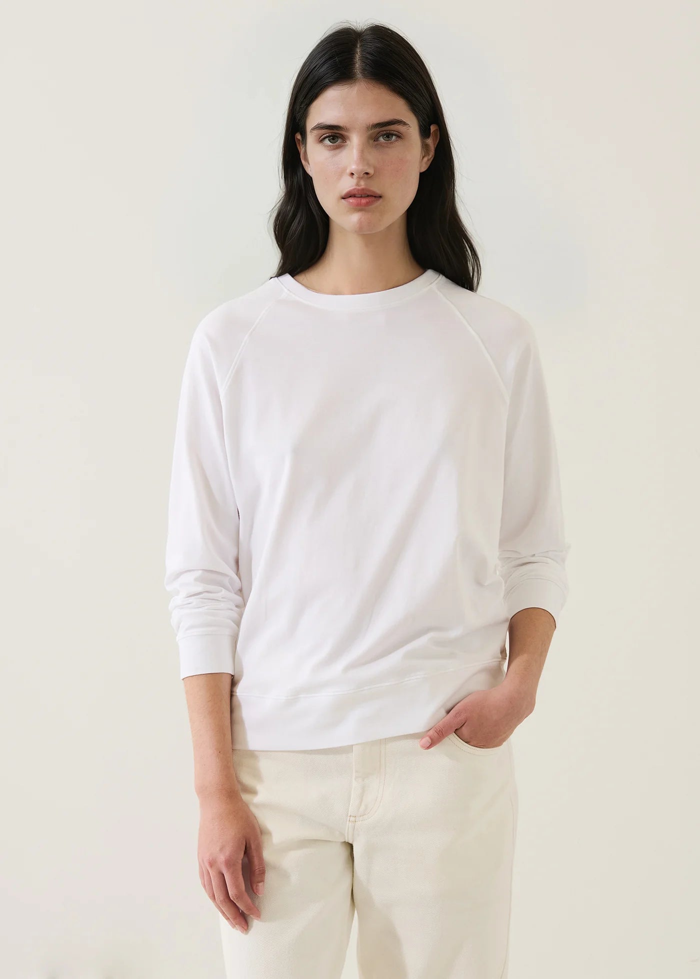 Patrick Assaraf White Pima Cotton Iconic Raglan Sweatshirt