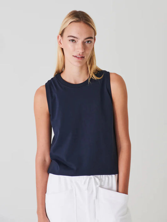 Patrick Assaraf Midnight Pima Cotton Stretch Boyfriend Tank