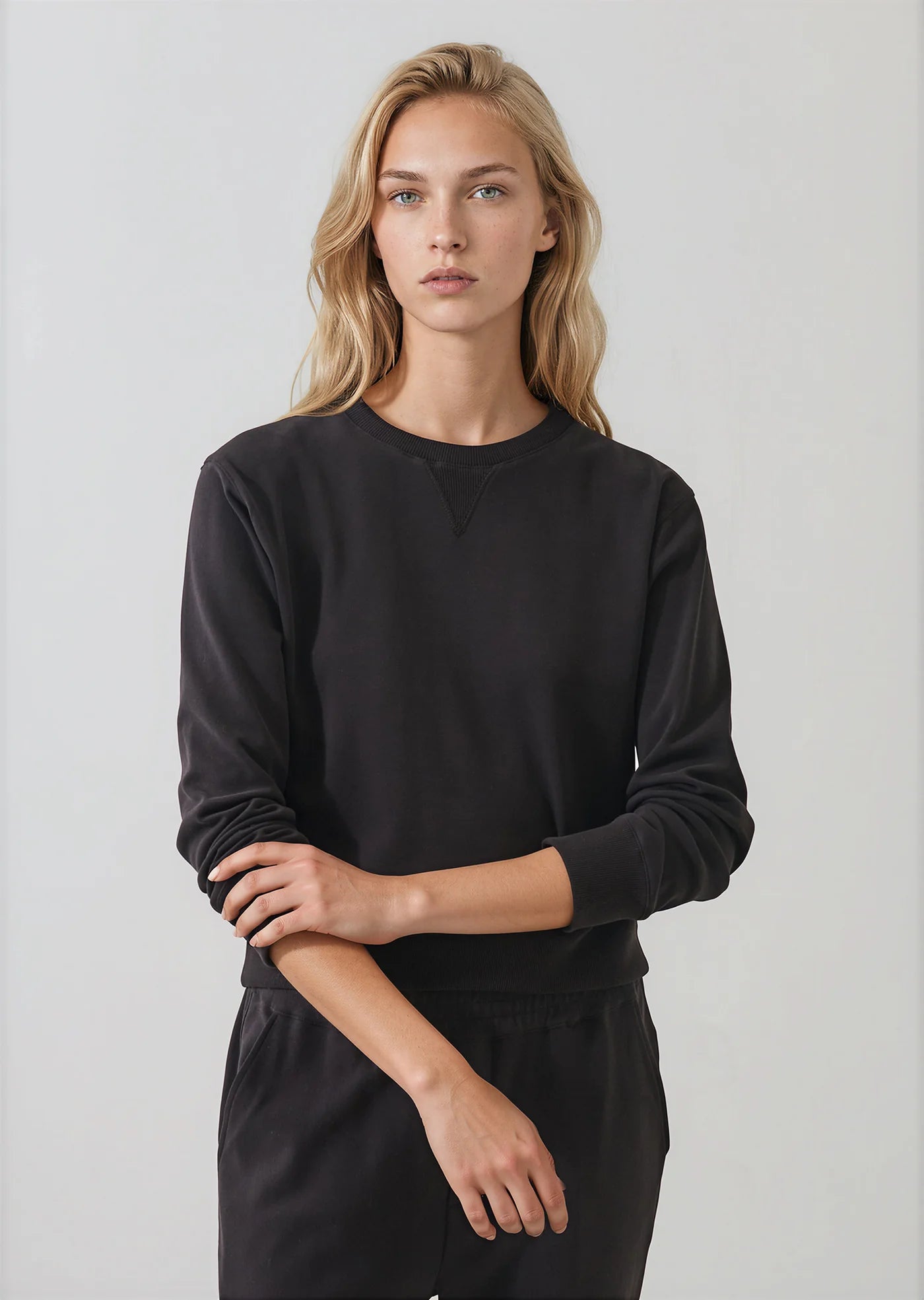 Patrick Assaraf Brushed Pima Cotton Cropped Sweatshirt