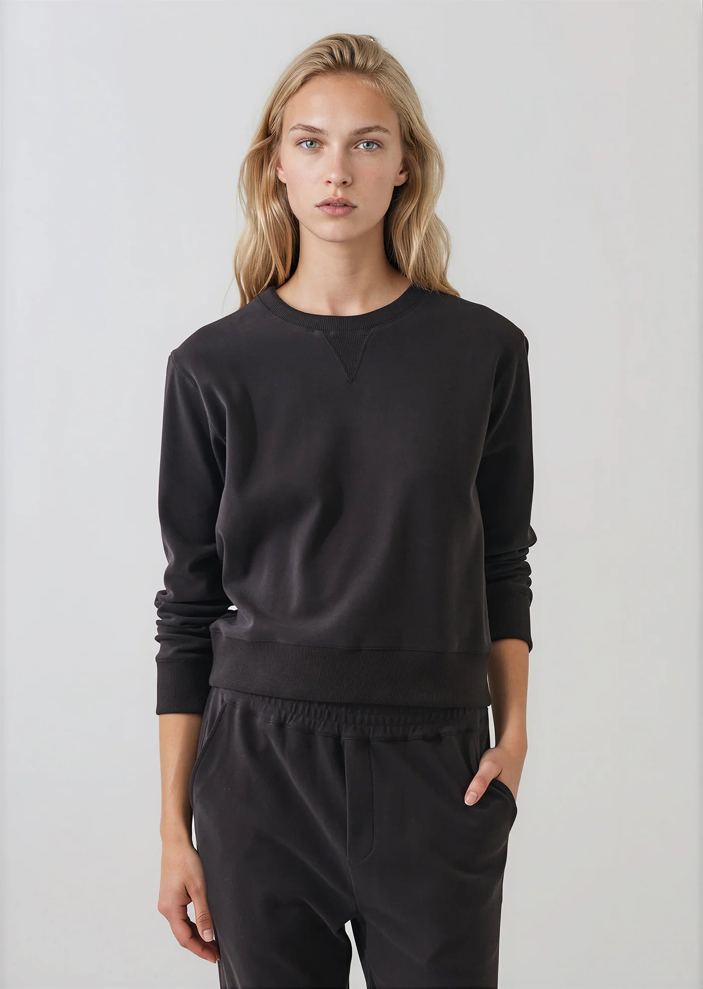 Patrick Assaraf Brushed Pima Cotton Cropped Sweatshirt
