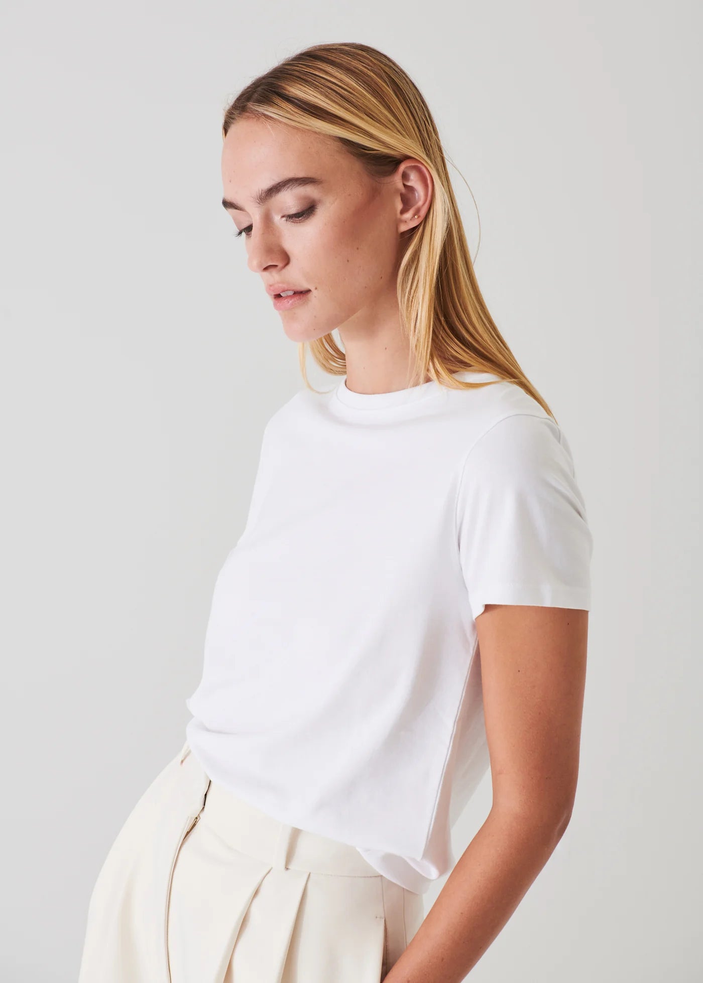 Patrick Assaraf White Pima Cotton Stretch T-Shirt