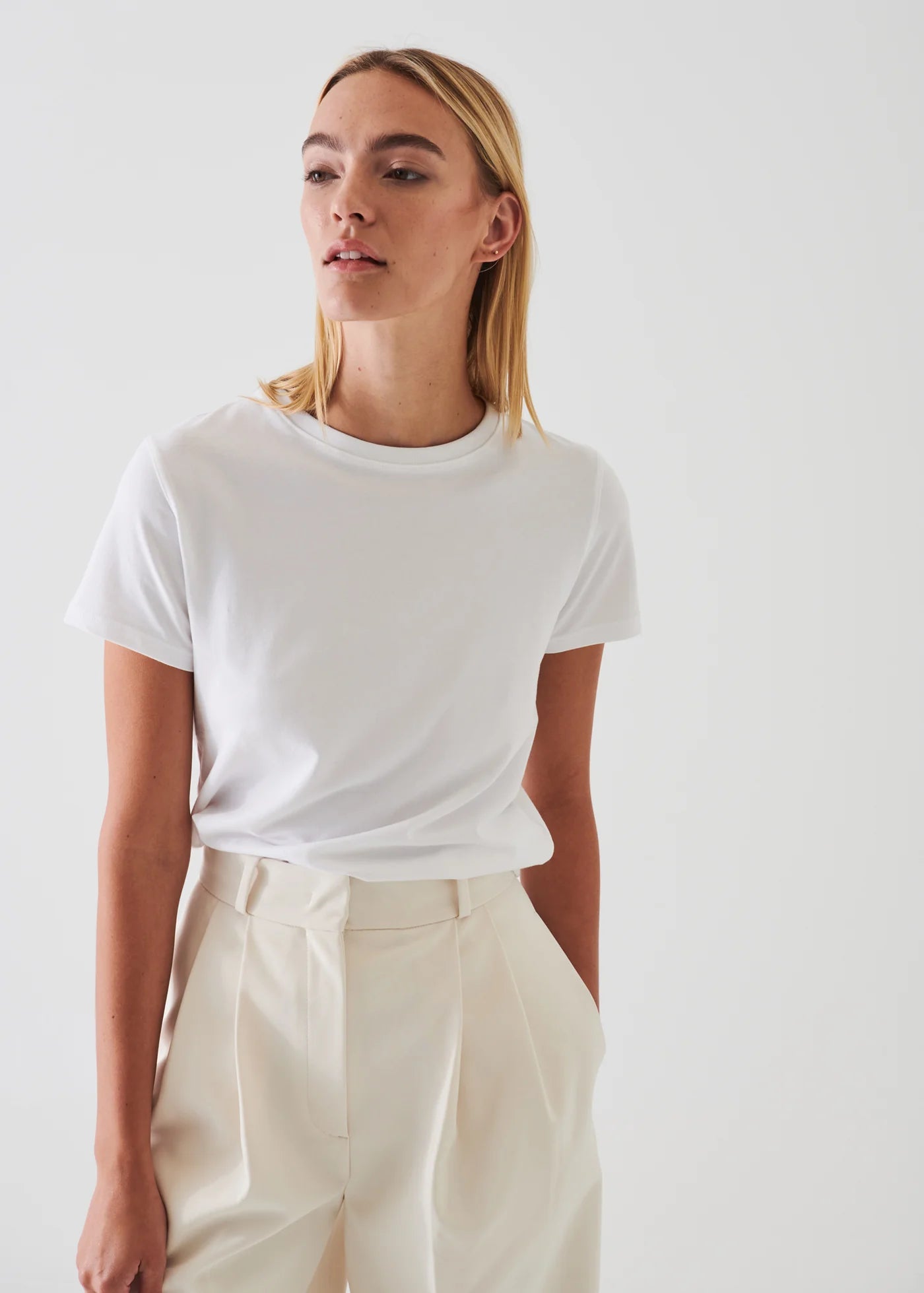 Patrick Assaraf White Pima Cotton Stretch T-Shirt