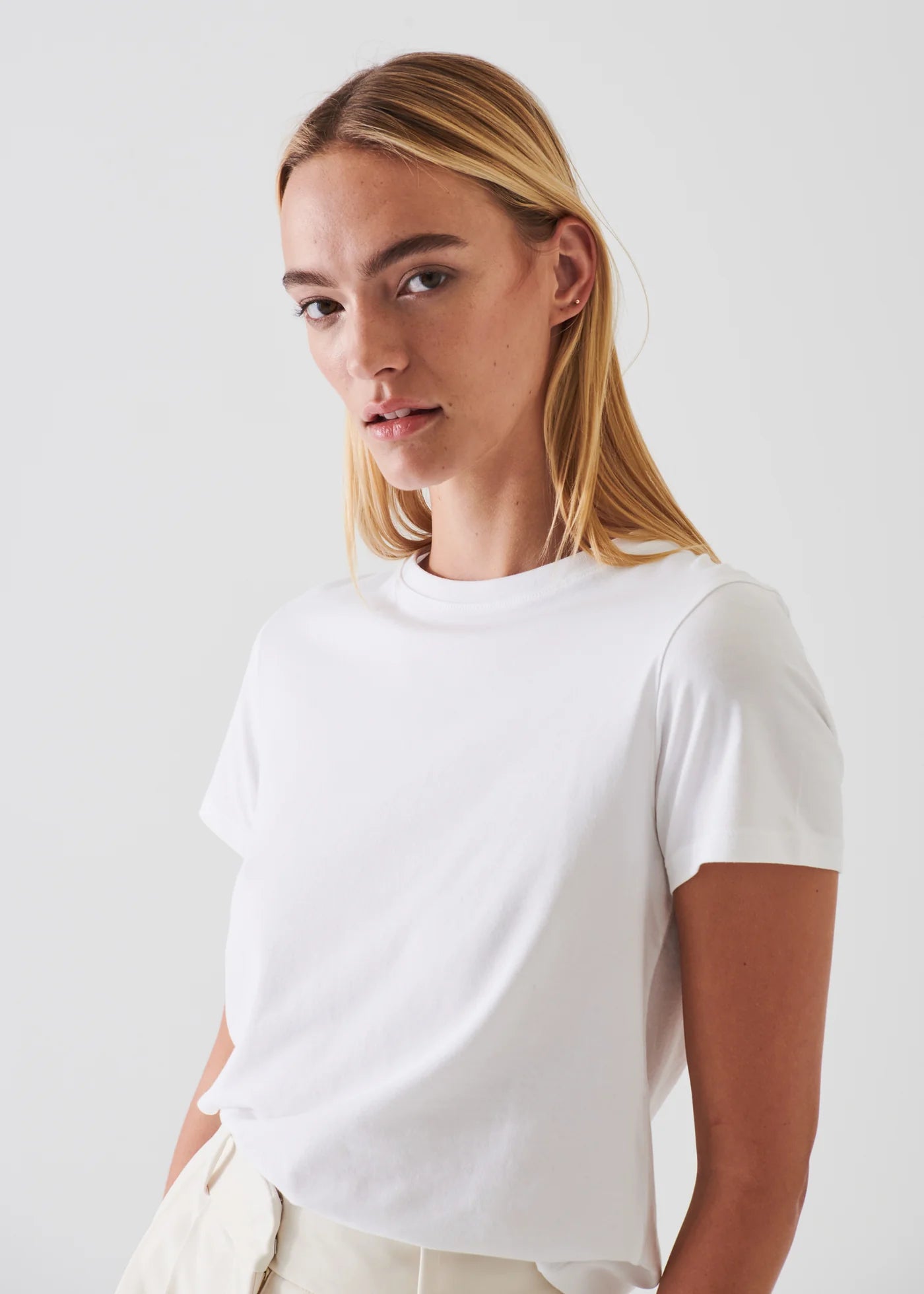 Patrick Assaraf White Pima Cotton Stretch T-Shirt