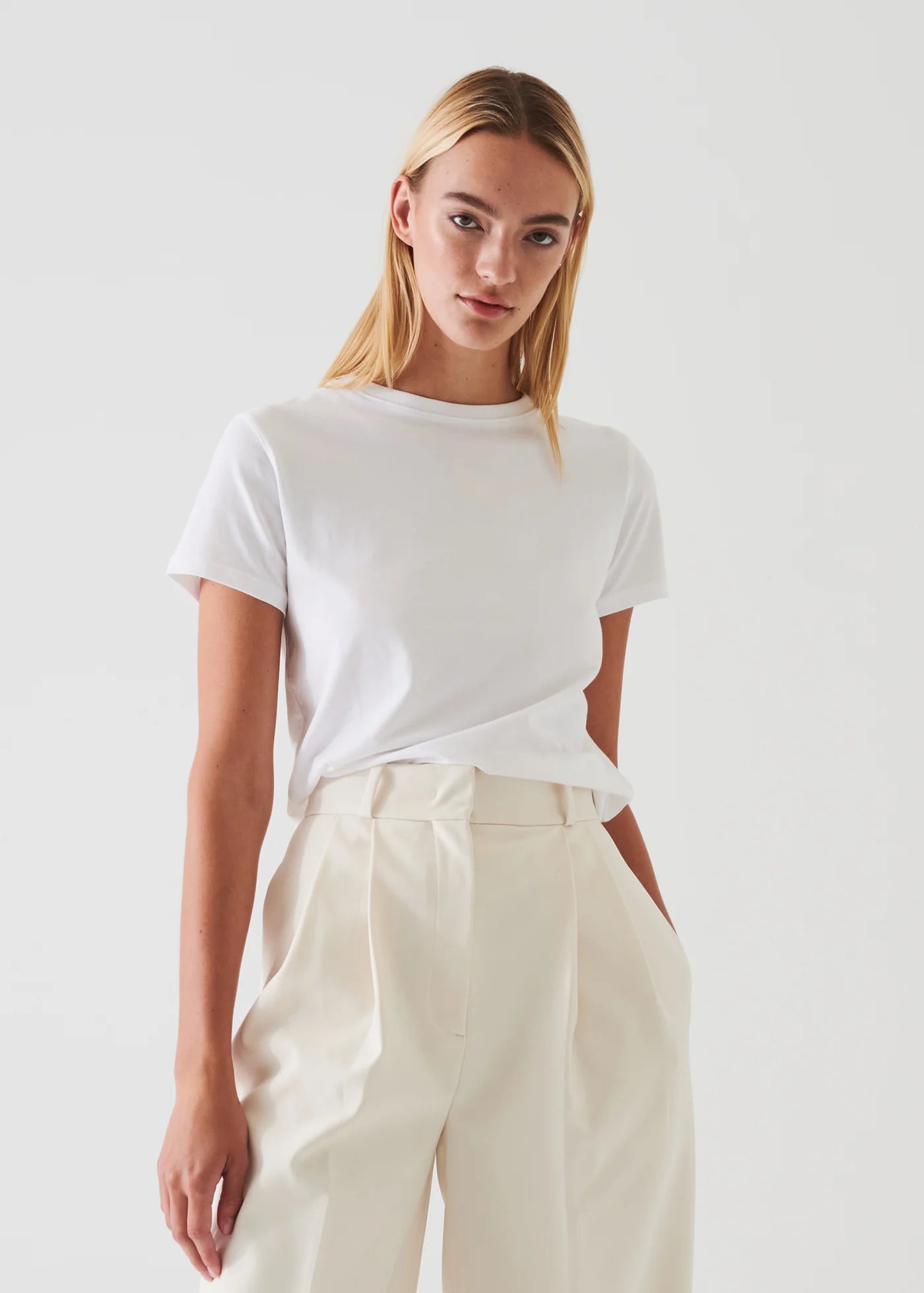 Patrick Assaraf White Pima Cotton Stretch T-Shirt