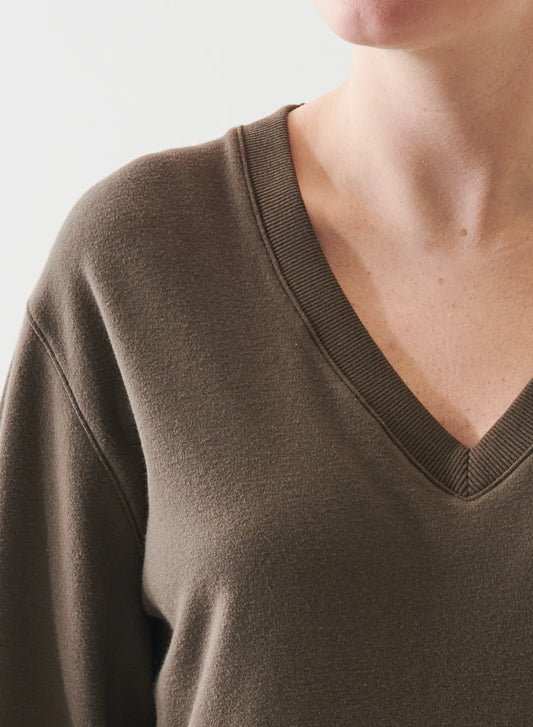 Patrick Assaraf Chestnut Relaxed V-Neck Sweatshirt
