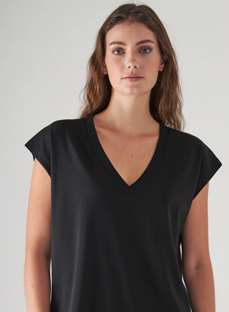 Patrick Assaraf Black Dolman V-Neck Tee