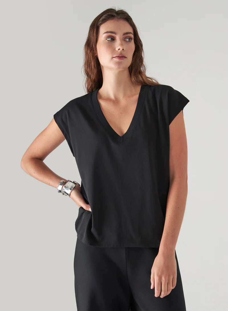 Patrick Assaraf Black Dolman V-Neck Tee