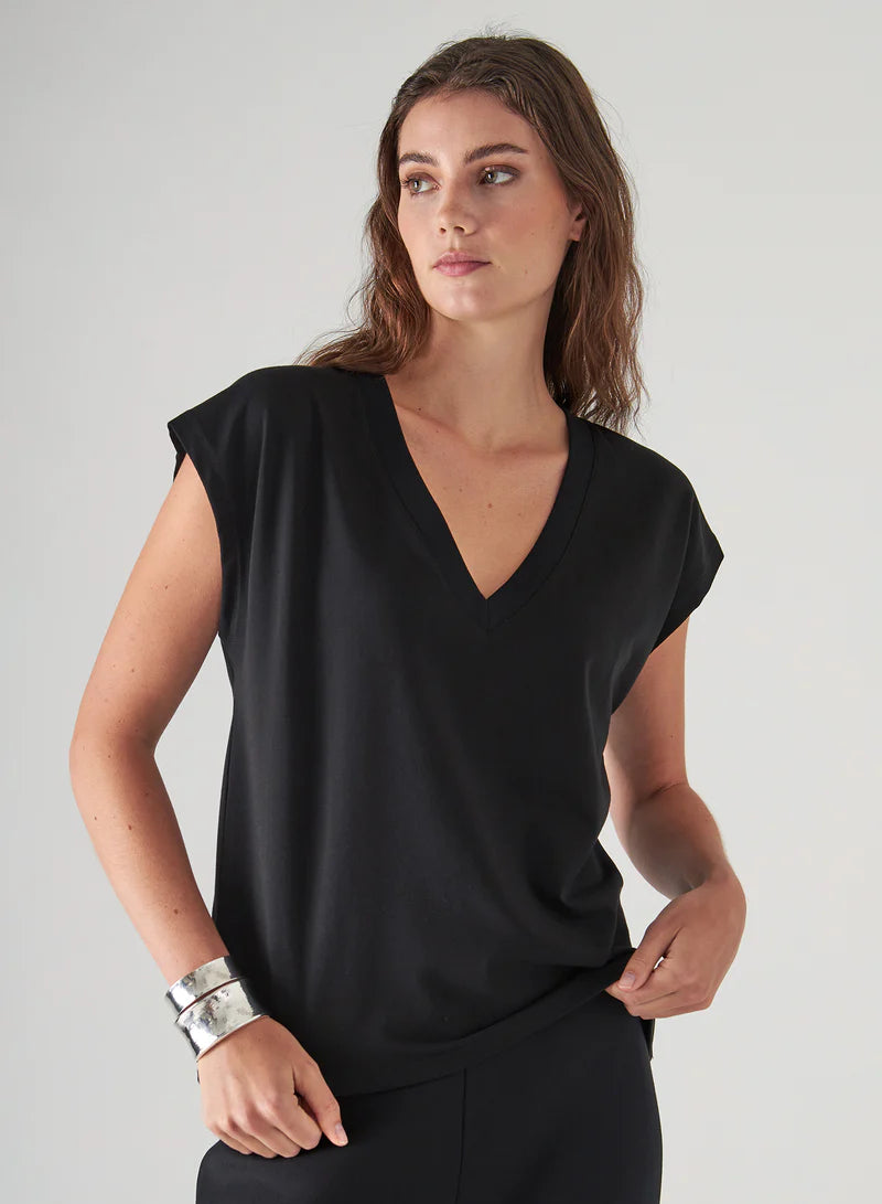 Patrick Assaraf Black Dolman V-Neck Tee