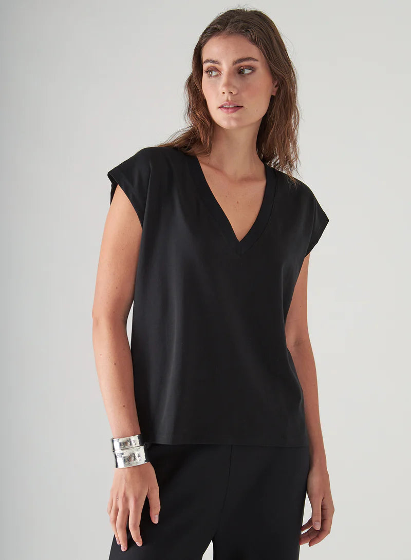 Patrick Assaraf Black Dolman V-Neck Tee