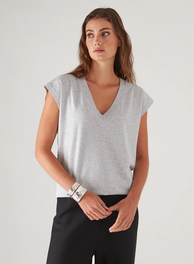 Patrick Assaraf Grey Dolman V-Neck Tee