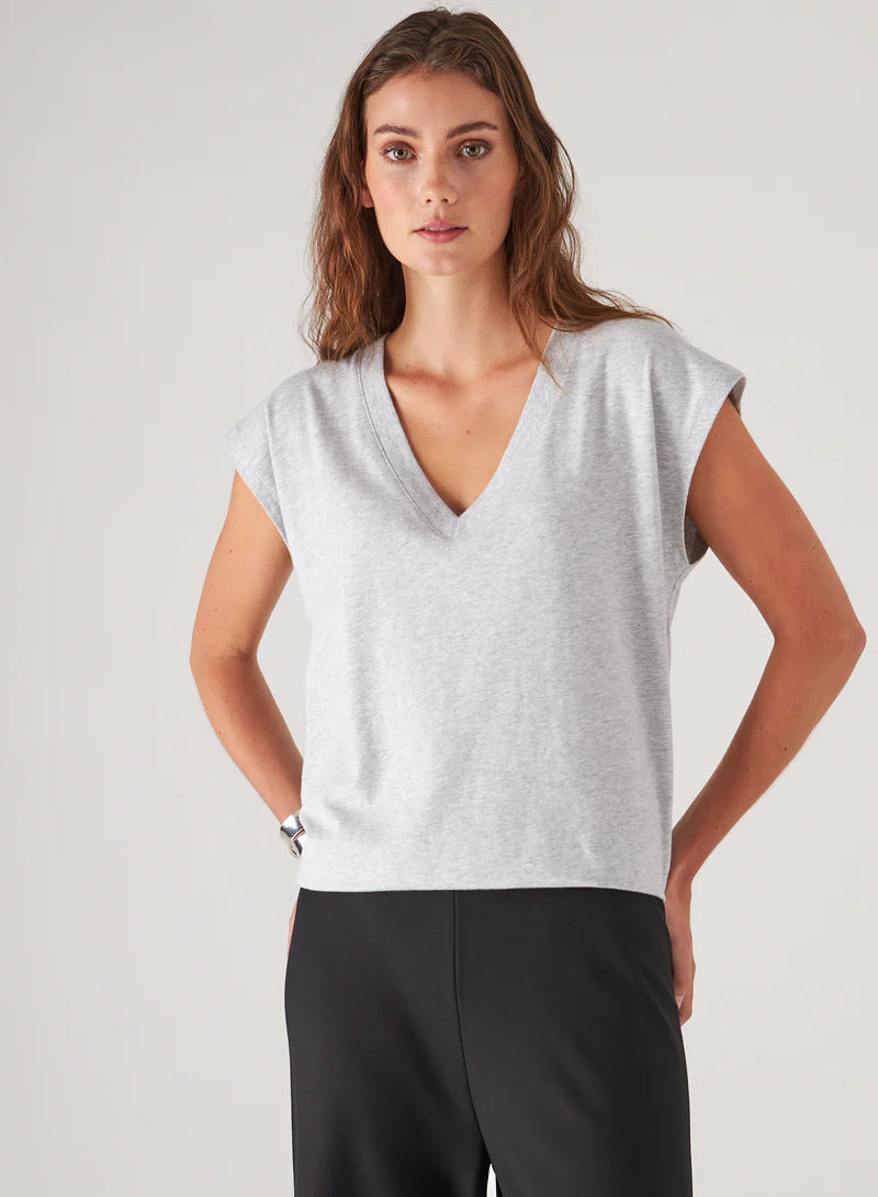 Patrick Assaraf Grey Dolman V-Neck Tee