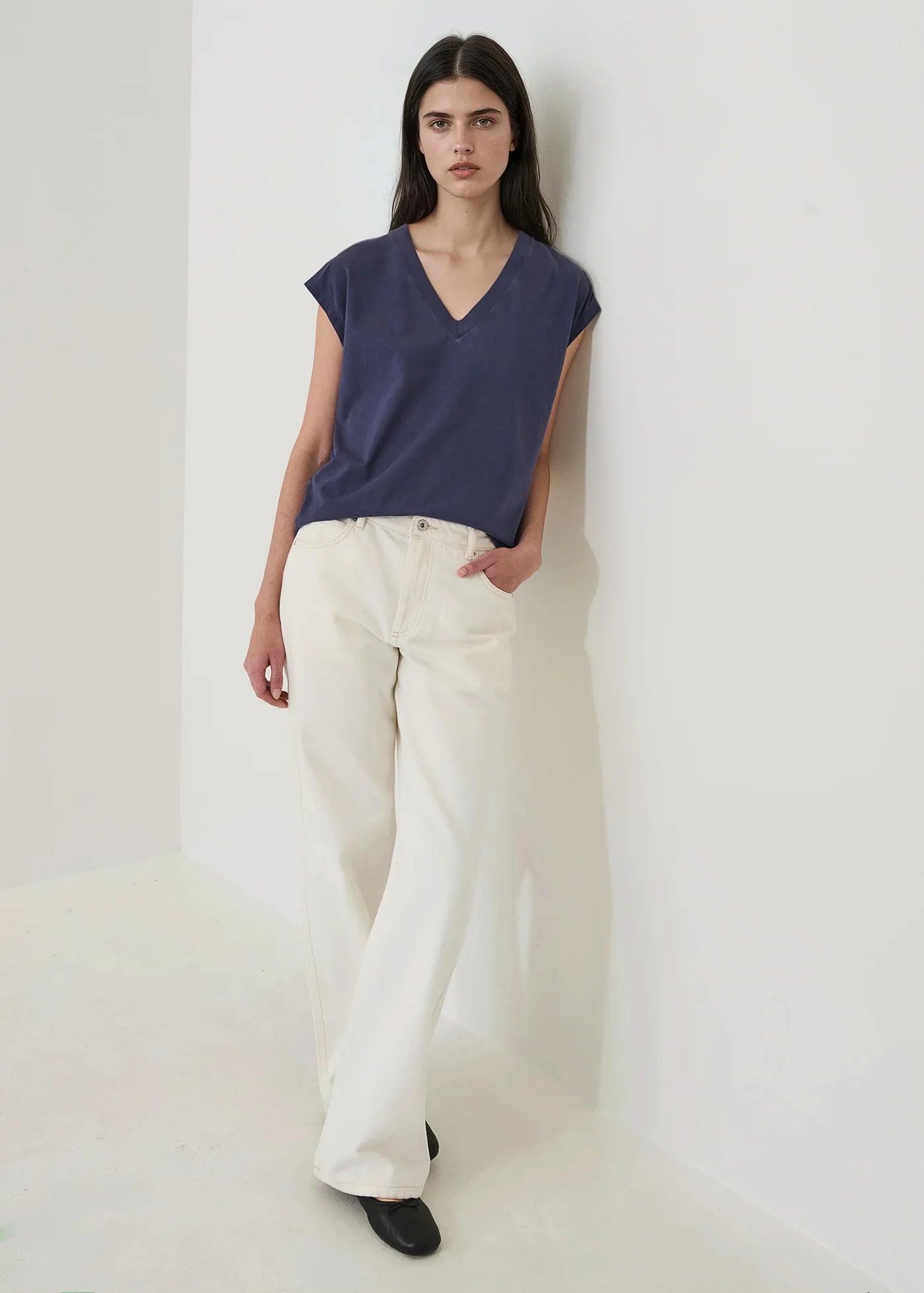 Patrick Assaraf Midnight Sublime Reactive Dolman V-Neck Tee