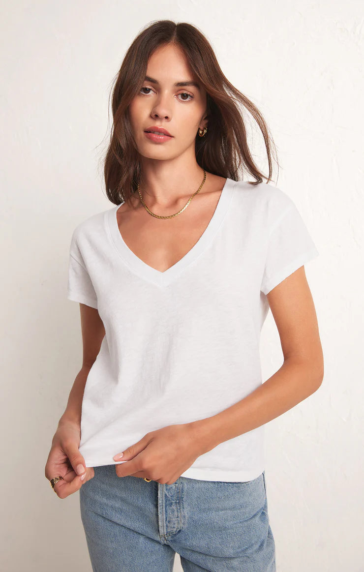 Z Supply White Modern V-Neck Tee