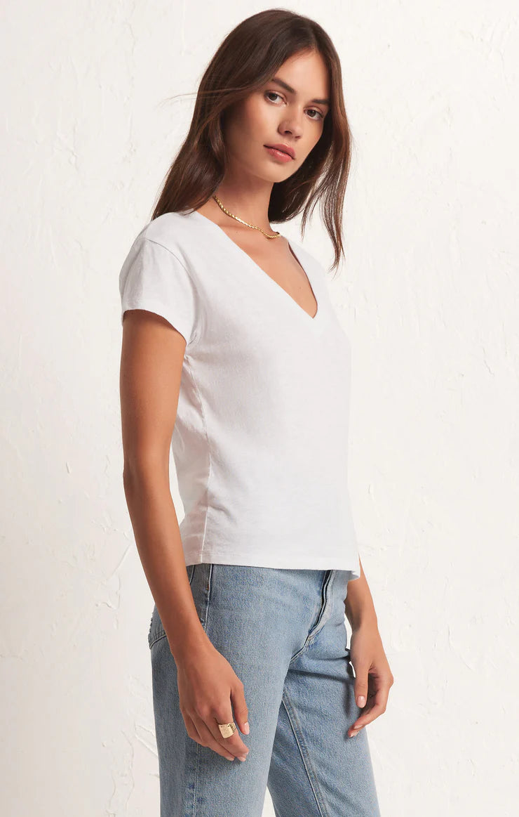 Z Supply White Modern V-Neck Tee