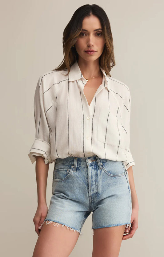 Z Supply White The Perfect Linen Striped Top