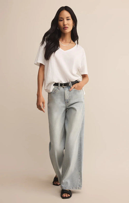 Z Supply White Lively Relaxed V-Neck Tee