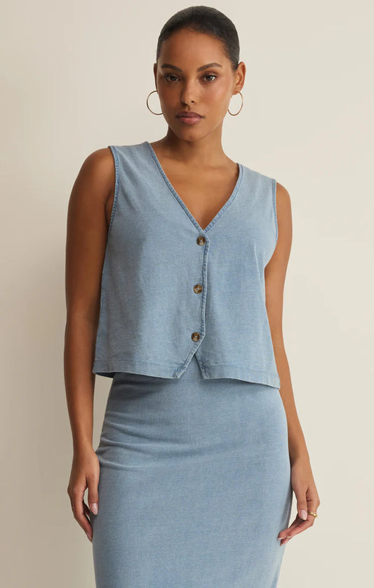 Z Supply Ocean Air Indigo Noelle Jersey Denim Tank