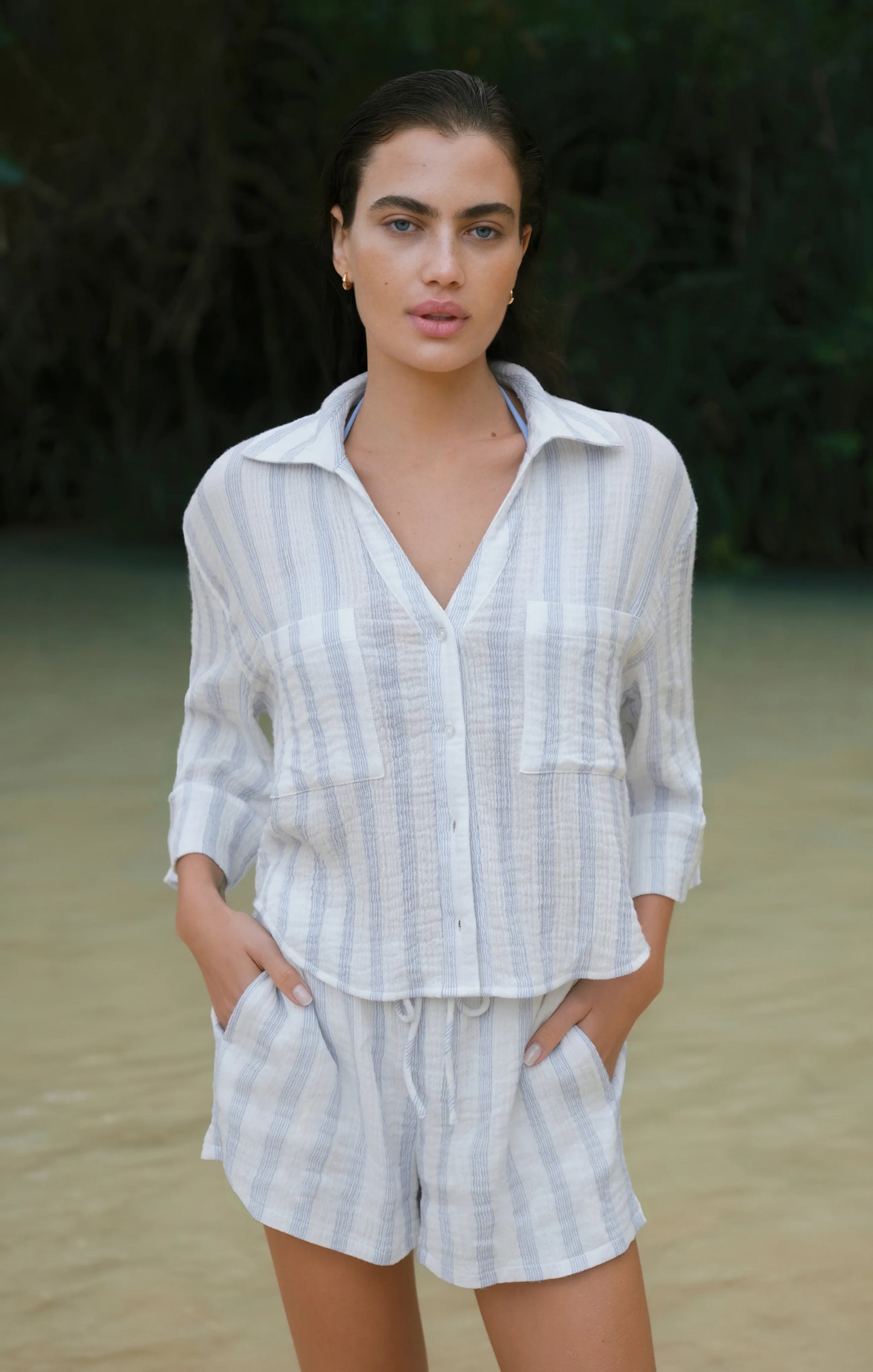 Z Supply Helena Striped Airy Gauze Button Up