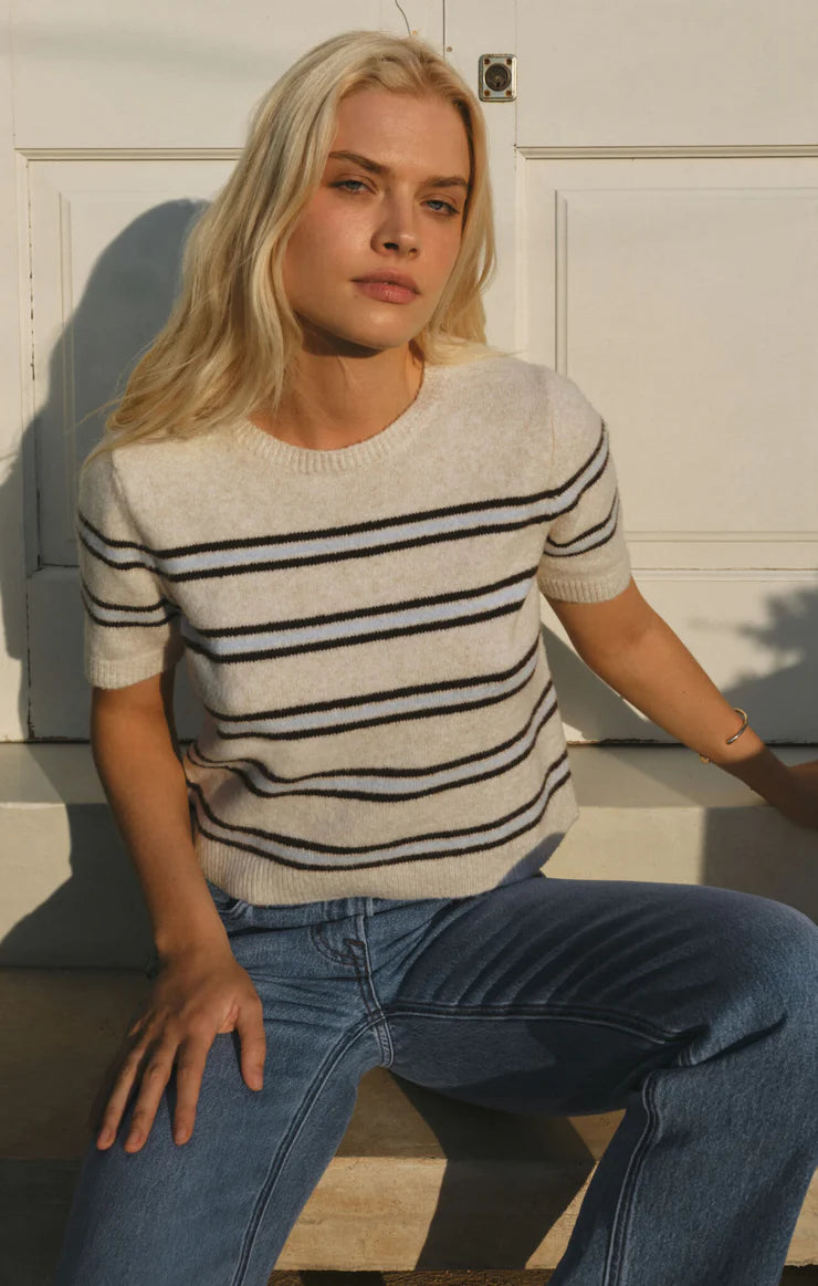 Z Supply Light Oatmeal Heather Gatewood Stripe Sweater