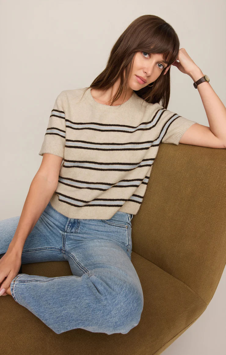 Z Supply Light Oatmeal Heather Gatewood Stripe Sweater